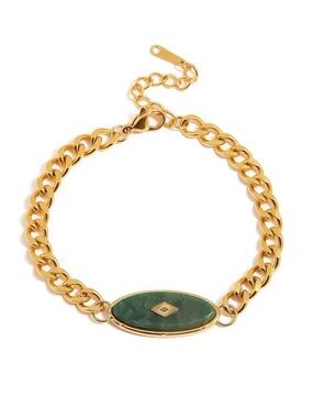 18K Gold Plated Green Stone Cuban Chain Bracelet